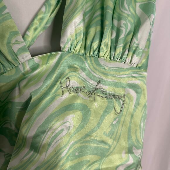 House of Sunny Paradise Silk Halter Retro Party Top Green Size 2 - Picture 7 of 9